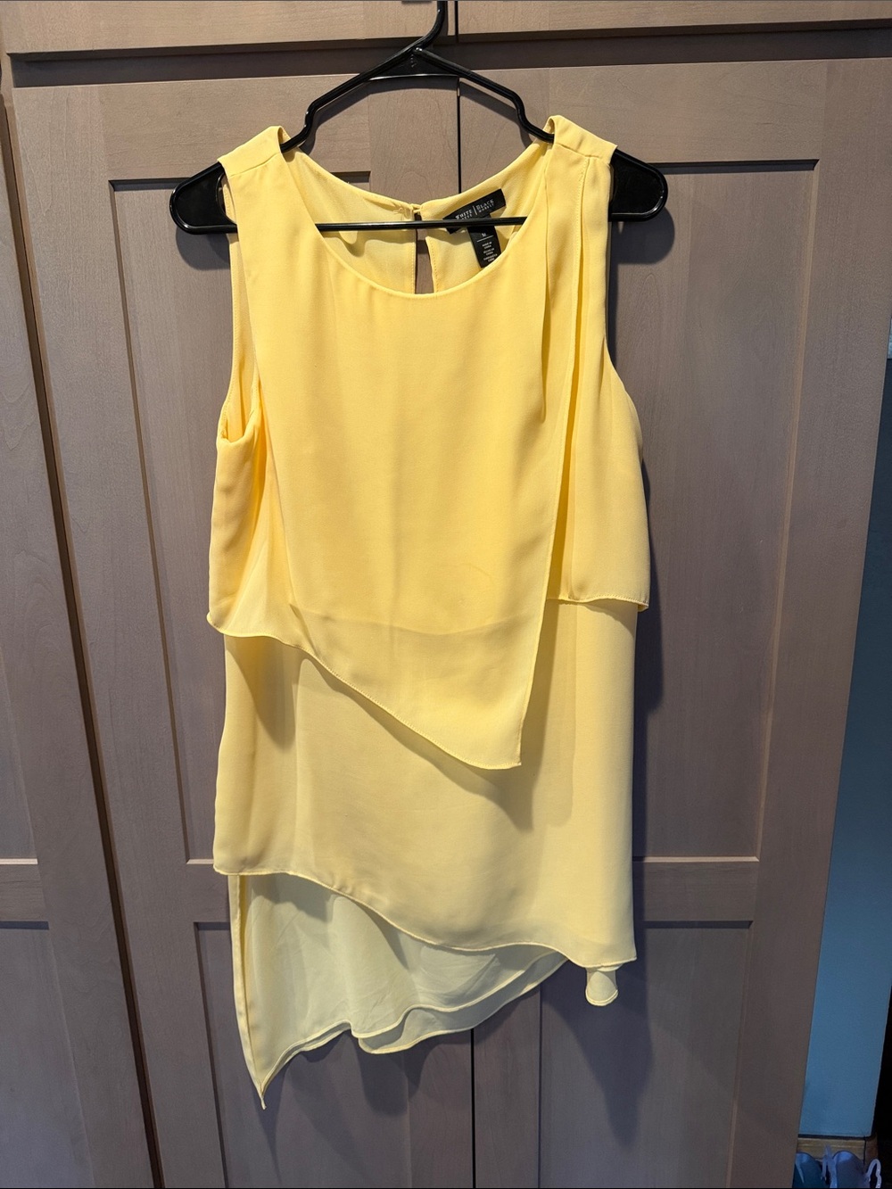 White House Black Market Pale Yellow Layered Asymmetric Sleeveless Top